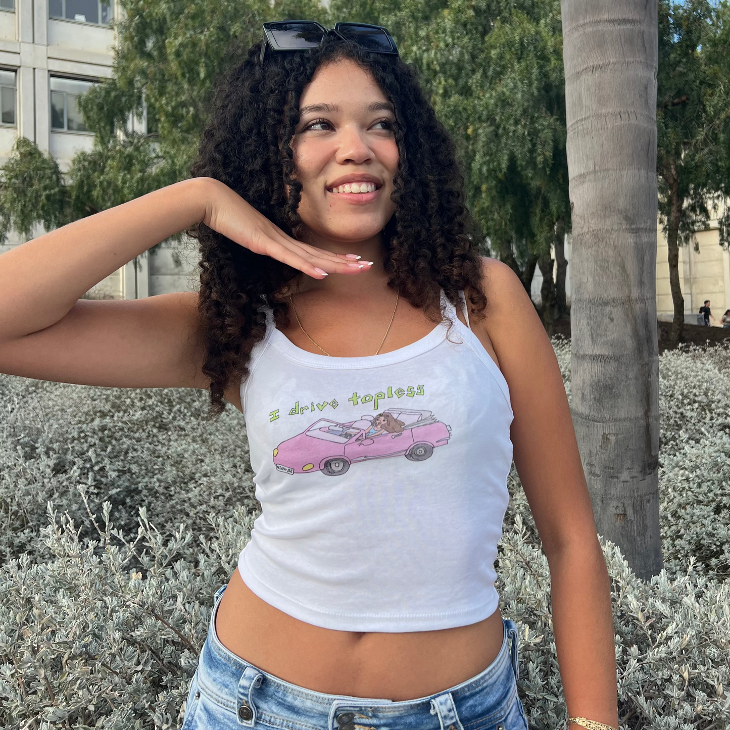 i drive topless cropped tank 🚗