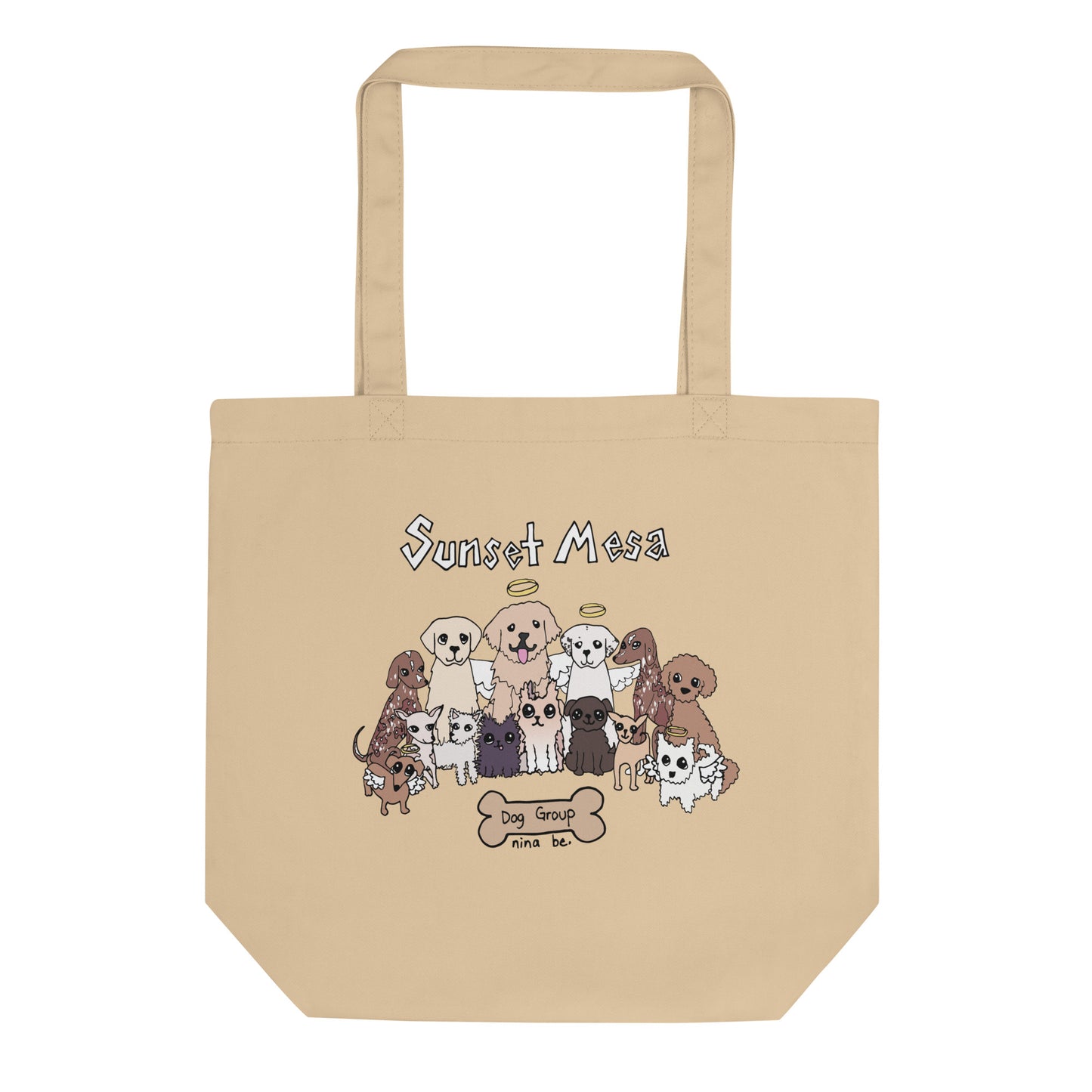 Nina Be Sunset Mesa Dog Group tote bag in oyster - hand-drawn dog graphic tote