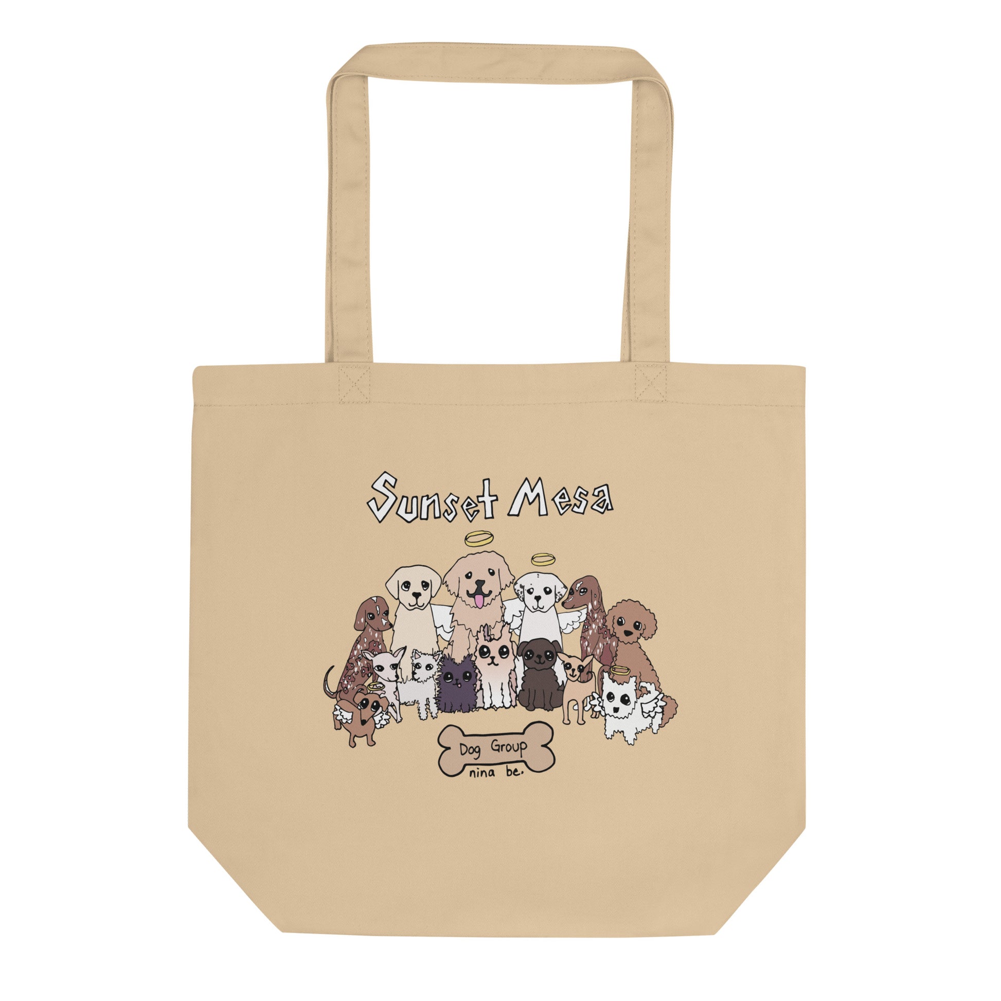Nina Be Sunset Mesa Dog Group tote bag in oyster - hand-drawn dog graphic tote