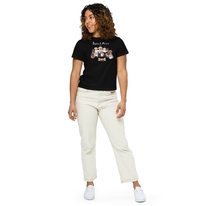 Nina Be Sunset Mesa Dog Group women's high-waisted t-shirt in black - alternate front view, dog graphic tee