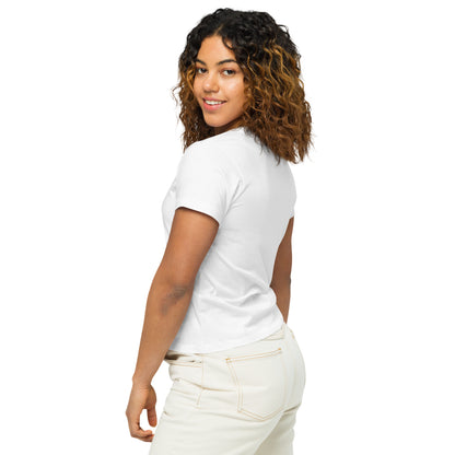 Nina Be Sunset Mesa Dog Group women's high-waisted t-shirt in white - back view, dog graphic tee