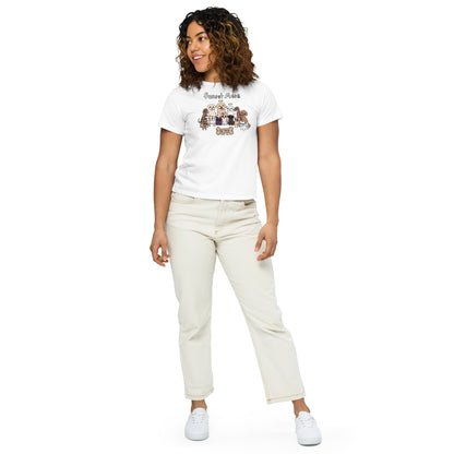 Nina Be Sunset Mesa Dog Group women's high-waisted t-shirt in white - alternate front view, dog graphic tee
